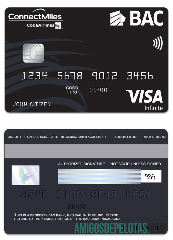 Nicaragua BAC Bank Visa Infinite Card sample